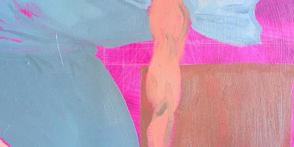 Photograph of an in-progress oil painting, showing several blocks of color with sharp edges.