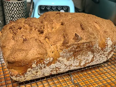 A photo of a loaf of bread. The bread is gluten free, but that isn't obvious from the picture.