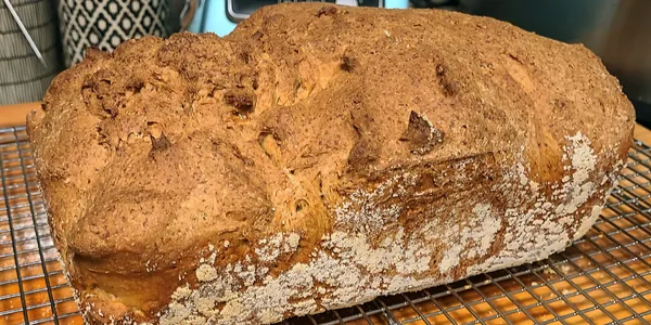 A photo of a loaf of bread. The bread is gluten free, but that isn't obvious from the picture.