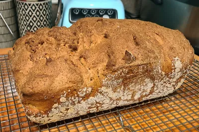 A photo of a loaf of bread. The bread is gluten free, but that isn't obvious from the picture.